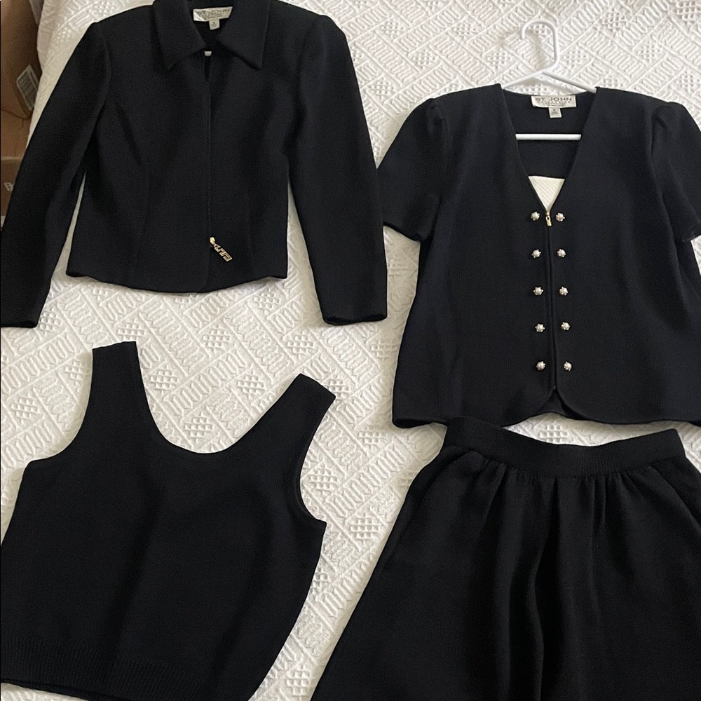 St. John knit 4 piece set BLACK pearl buttons gold zipper - Picture 14 of 16
